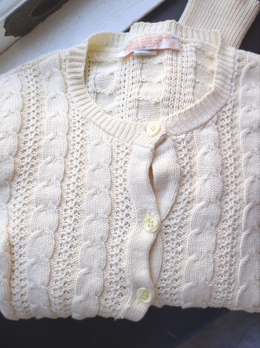 VTG 80s Brooks Bros Cableknit Cotton Cardigan Sweater M L French Girl Chic